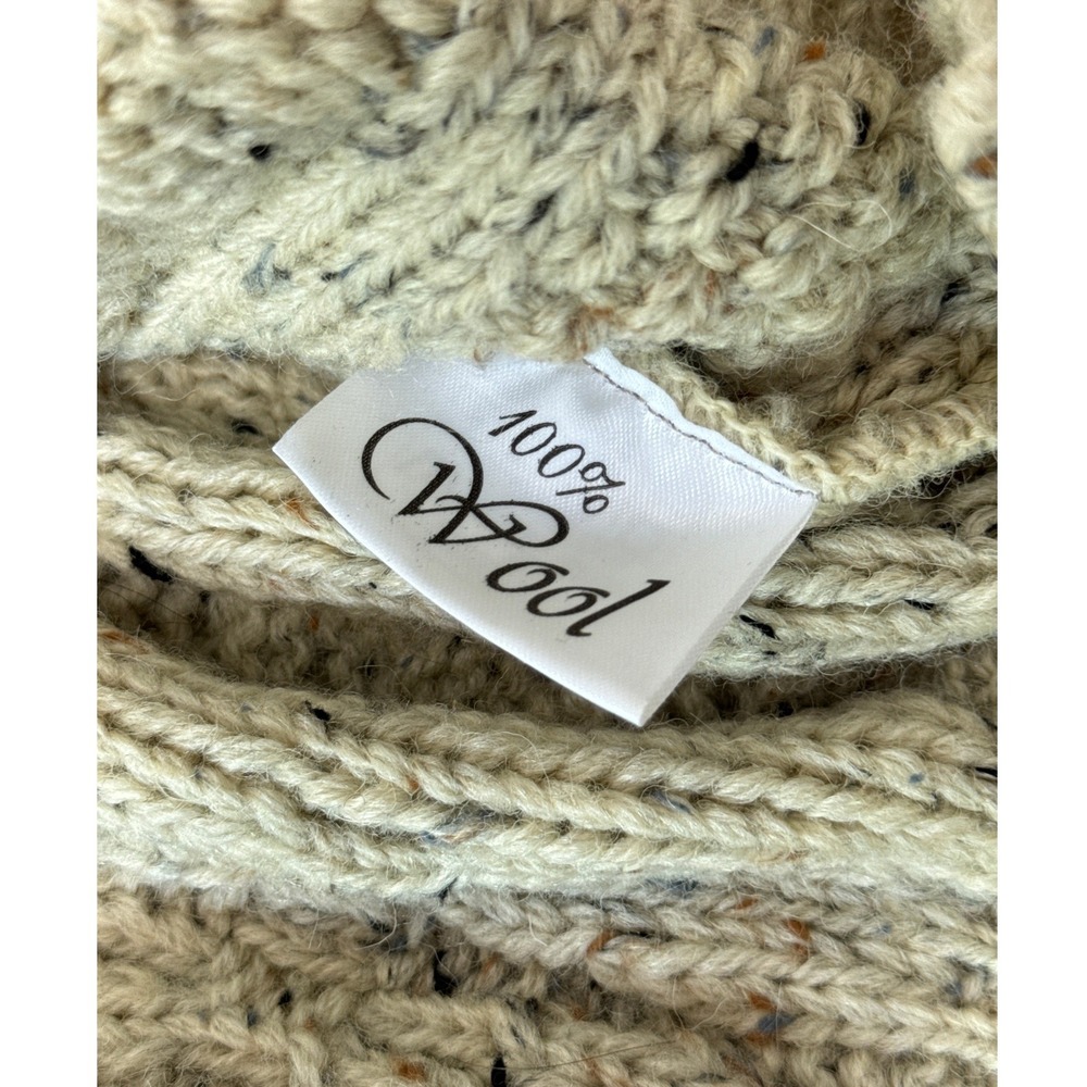 Kerry Traditions Irish Wool Sweater Large Oatmeal Aran Cable Knit Donegal Fleck - Picture 4 of 8